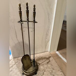 Vintage Napoleon III style brass fireplace tool set,